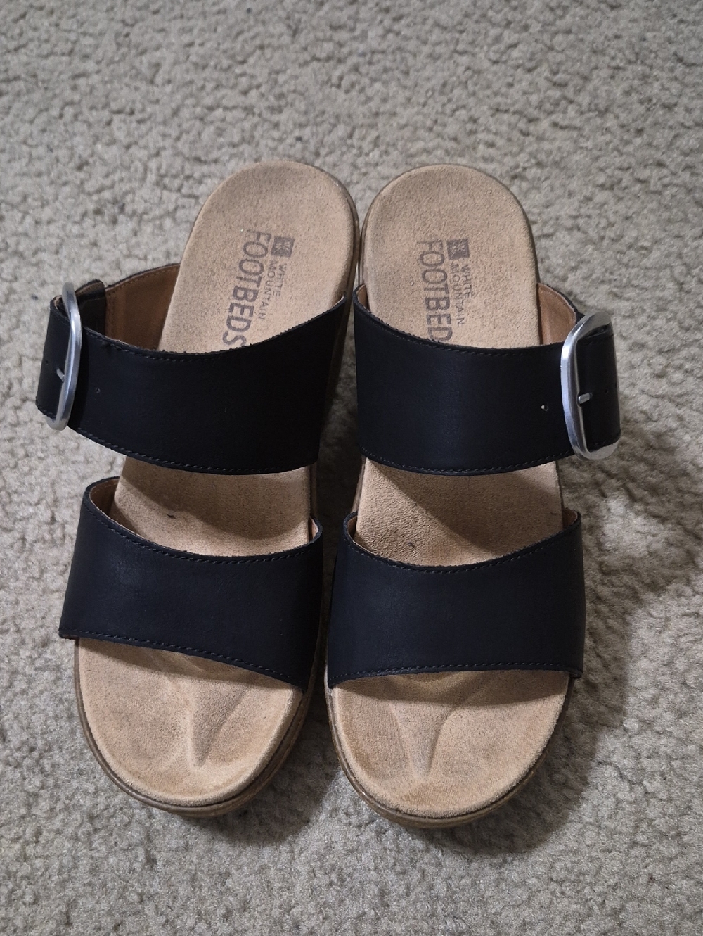 White Mountain Black Dual-Strap Slide Sandals